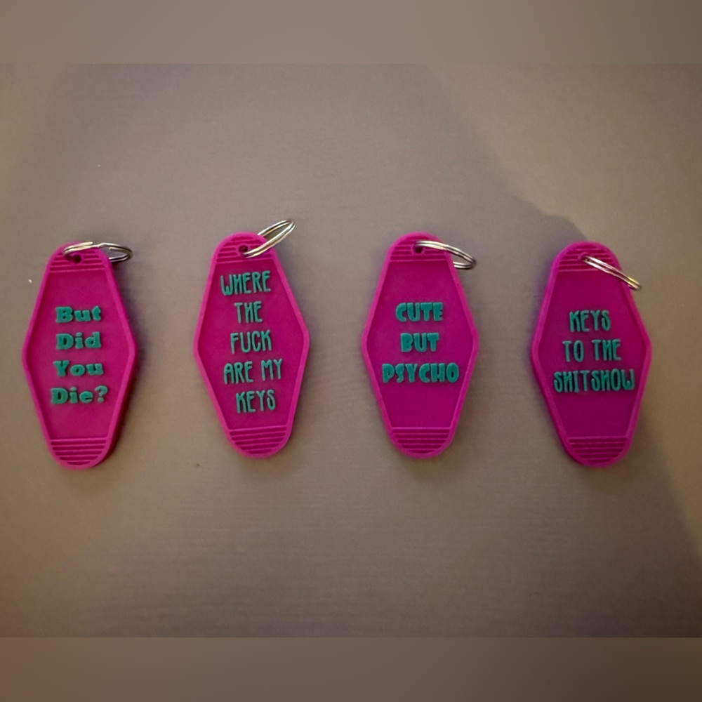 Pink Keychain Set with Humorous Text
